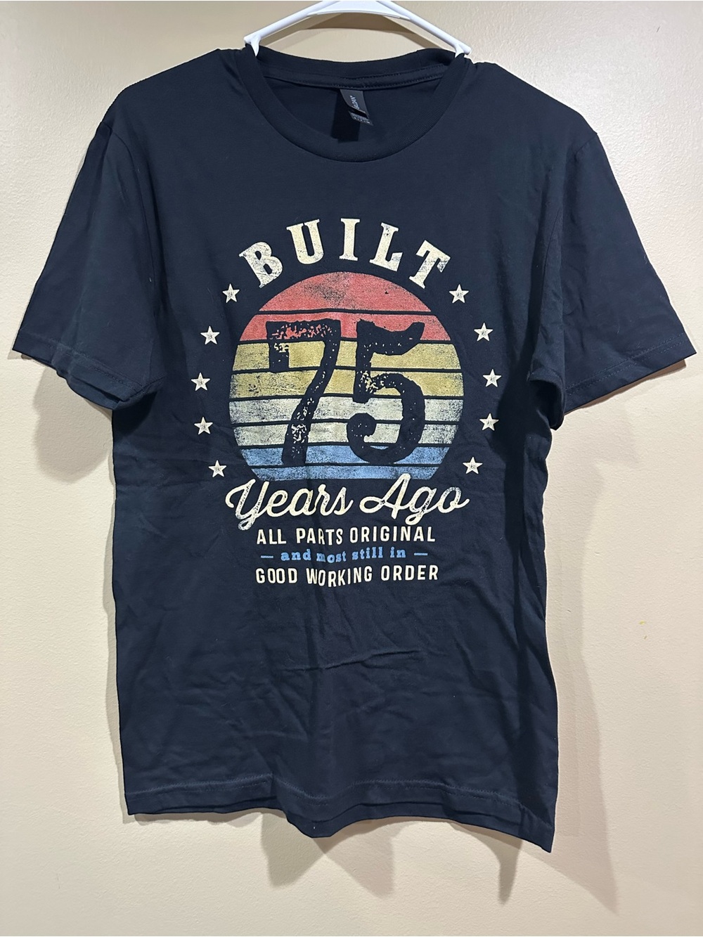 Men's Black Graphic Tee - 'Built 75 Years Ago'